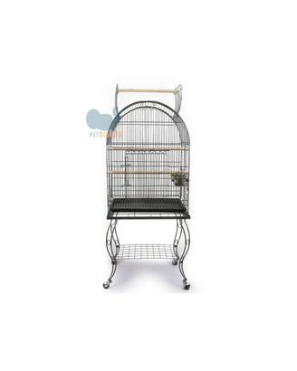 Gabbia Pappagallo con Carrello e Trespolo, Nera