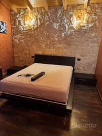 Letto Matrimoniale, Materasso e 2 Comodini Wengè