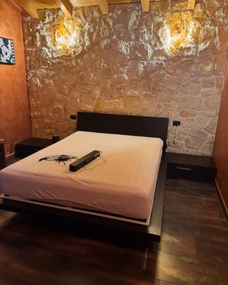 Letto Matrimoniale, Materasso e 2 Comodini Wengè
