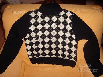 Maglione collo alto a scacchi con paiettes