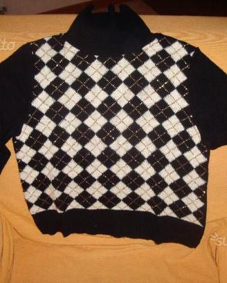 Maglione collo alto a scacchi con paiettes
