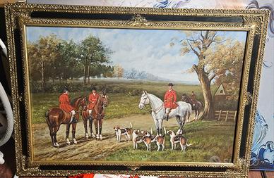 Quadro grande caccia alla volpe con cornice dorata