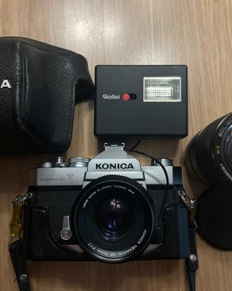 Konica autoreflex T con due obiettivi e borsa