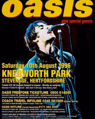 Oasis - Locandina Knewborth Park 1996