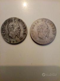 lotto 2 pz. 2 lire Vitt. Eman. II 1863 stemma T+N