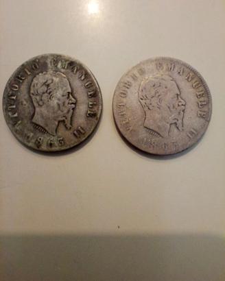lotto 2 pz. 2 lire Vitt. Eman. II 1863 stemma T+N