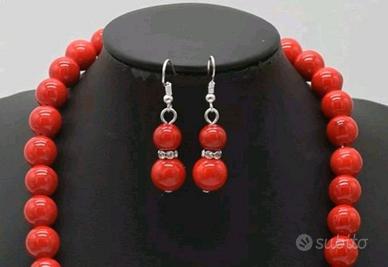 Parure collana orecchini corallo rosso NUOVA
