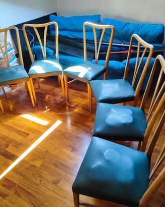 Sedie italiane anni 60 verdi in legno e similpelle
