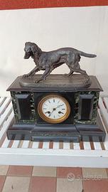 Orologio da Camino Antico in Marmo con Scultura di