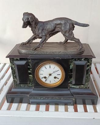 Orologio da Camino Antico in Marmo con Scultura di