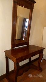 Consolle antica con specchiera in noce stile Carlo