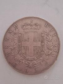 Moneta 5 Lire Regno d'Italia 1874