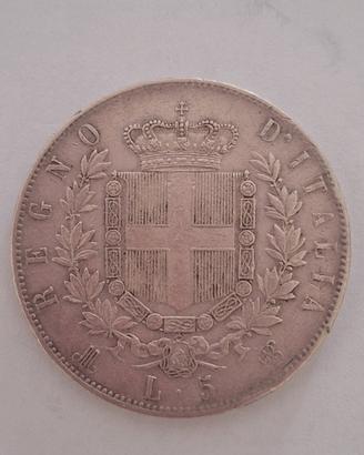 Moneta 5 Lire Regno d'Italia 1874