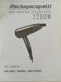 Asciuga capelli 2200 w. con manico pieghevole