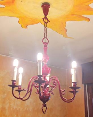 lampadario in stile vintage ferro battuto rosso