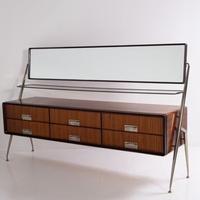 como con specchio design anni 60 in cromo e legno 