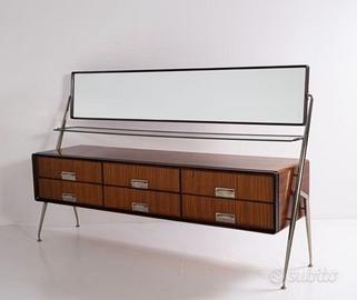 como con specchio design anni 60 in cromo e legno 