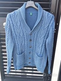  Cardigan Maglione Benetton Uomo Blu Taglia XL