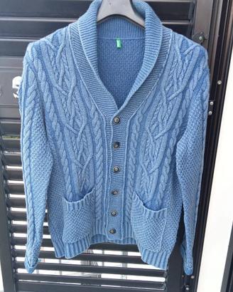  Cardigan Maglione Benetton Uomo Blu Taglia XL