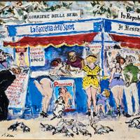 Walter Piacesi – L’Edicola – Dipinto Tecnica Mista