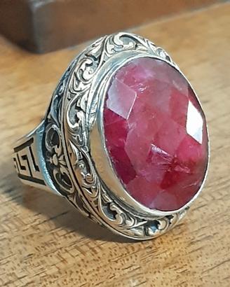 anello rubino uomo argento 925 e oro solitario