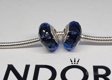 Coppia Murano Pandora Originali Blu Iridescente 