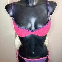 Costume da bagno bikini viola e rosa uncinetto