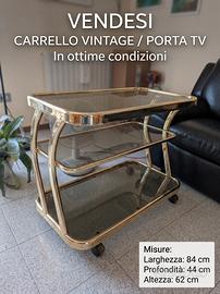 Carrello Vintage Vetro Ottone - Porta TV con ruote
