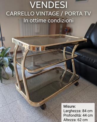 Carrello Vintage Vetro Ottone - Porta TV con ruote