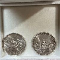 2 monete da 500 lire in argento fior di conio