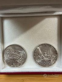 2 monete da 500 lire in argento fior di conio