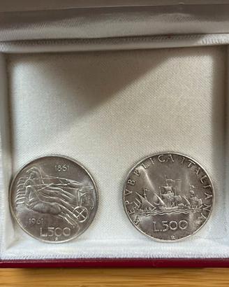 2 monete da 500 lire in argento fior di conio