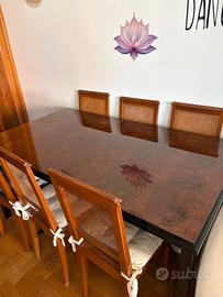 Tavolo elegante in legno e radica + 6sedie vintage