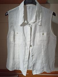 Camicia smanicata di lino bianca T. M