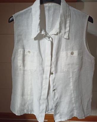 Camicia smanicata di lino bianca T. M