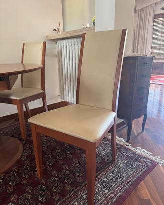 6 Sedie eleganti in legno e pelle 