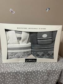 Set accappatoio Ferlen cotone grigio/bianco