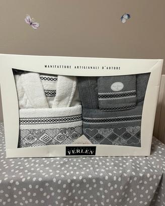 Set accappatoio Ferlen cotone grigio/bianco