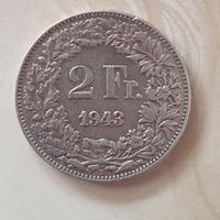 Moneta d'argento da 2 franchi svizzeri del 1943