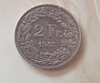 Moneta d'argento da 2 franchi svizzeri del 1943