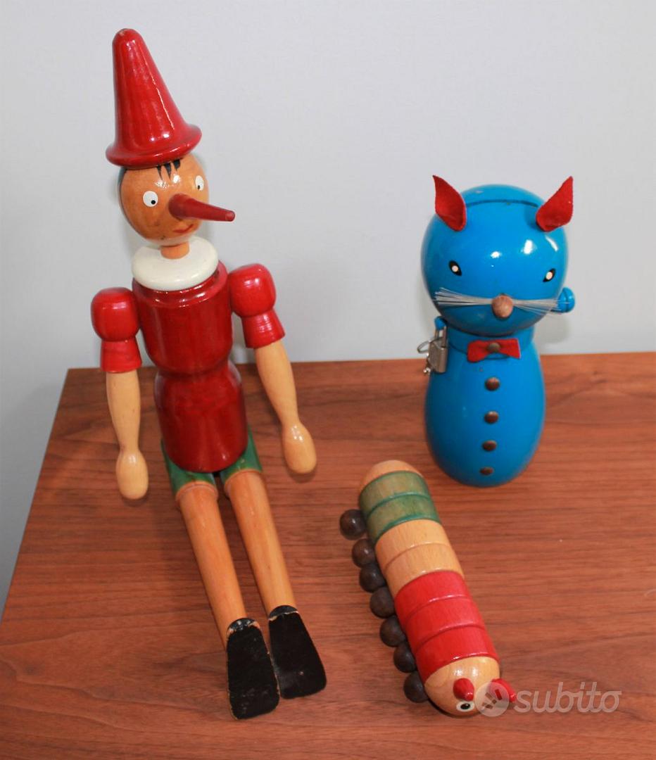 Giochi in legno vintage: Pinocchio, gatto, bruco - Collezionismo In vendita  a Milano