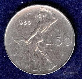 ITALIA 1955 Moneta 50 Lire R3 - manca "1" nella d
