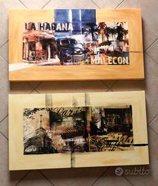 QUADRI SU TELA 86x46cm Parigi e Havana