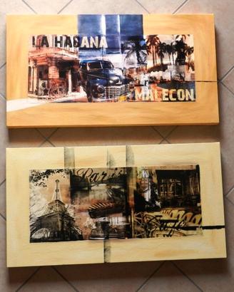 QUADRI SU TELA 86x46cm Parigi e Havana