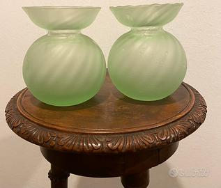 2 vasi in vetro opalino verde, Francia 1920’s