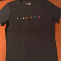 T-shirt cotone nera taglia L grande con scritta