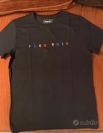 T-shirt cotone nera taglia L grande con scritta
