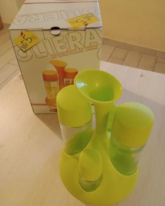 Set oliera 5 pezzi in vetro con supporto – nuovo