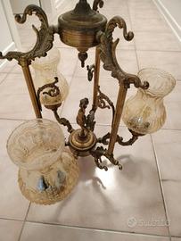 Lampadario vintage anni 70- 80 in ottone brunito