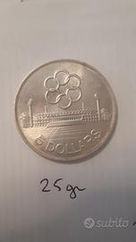 moneta argento 5 dollar  singapore